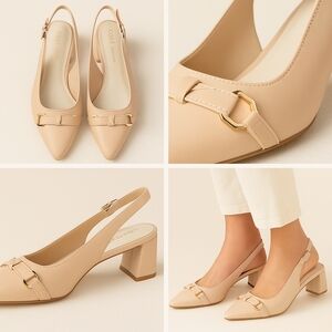 Cole Haan Grand 360 Slingback Block Heel Pumps – Nude Leather – Women’s 9.5B